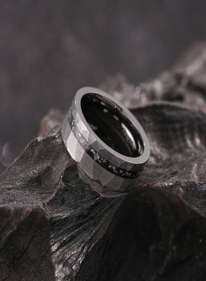 King Will Mens 8mm Gunmetal Hammered Meteorite Inlay Tungsten Carbide Wedding Band Matte Brushed Unique Ring, Size 10 - Image 5