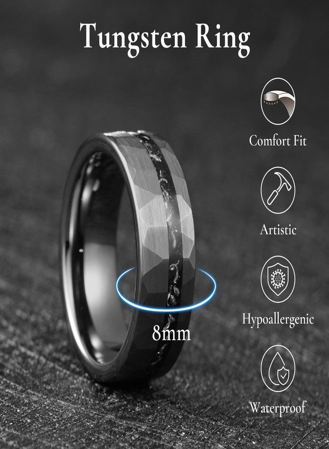 King Will Mens 8mm Gunmetal Hammered Meteorite Inlay Tungsten Carbide Wedding Band Matte Brushed Unique Ring, Size 10 - Image 2