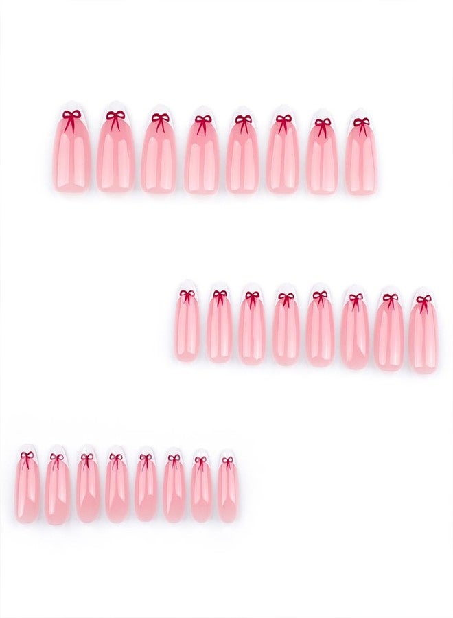 Hrnsnails Valentines Nails - Almond Press On Nails Short White French Fake Nail With Red Bow Simple Designs Acrylic Artificial Glue On False Nail Press Ons Stick On Nails for Women Girls - Image 2