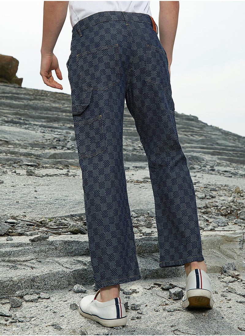 Campus Sutra - Men's Navy Blue Checker Baggy Utility Denim Jeans - Image 1