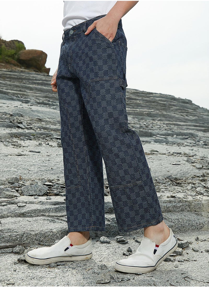 Campus Sutra - Men's Navy Blue Checker Baggy Utility Denim Jeans - Image 1