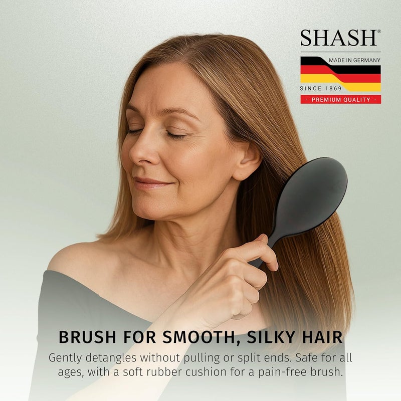 SHASH Since 1869 Hand Made In Germany - Nylon and 100% First Cut Boar Bristle Brush Suitable For Normal to Thick Hair - Gently Detangles, No Pulling or Split Ends - Softens Improves Texture, (Large) - Image 4