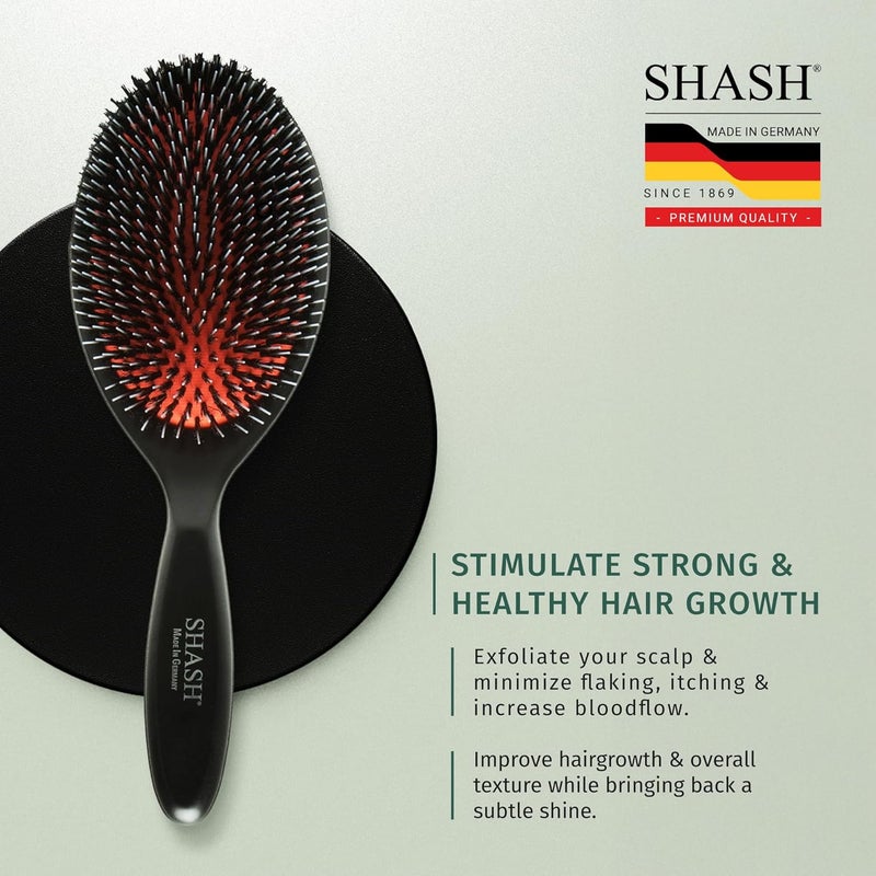 SHASH Since 1869 Hand Made In Germany - Nylon and 100% First Cut Boar Bristle Brush Suitable For Normal to Thick Hair - Gently Detangles, No Pulling or Split Ends - Softens Improves Texture, (Large) - Image 5