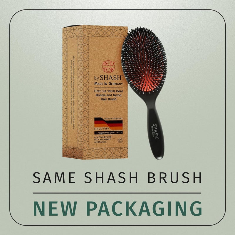 SHASH Since 1869 Hand Made In Germany - Nylon and 100% First Cut Boar Bristle Brush Suitable For Normal to Thick Hair - Gently Detangles, No Pulling or Split Ends - Softens Improves Texture, (Large) - Image 3