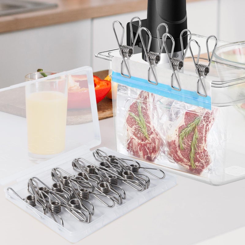 diatomiteco 15 Pack Sous Vide Cooking Clips for Immersion Circulator, Sous Vide Weights Clamp Compatible with All Kinds of Sous Vide Cookers & Containers, Keep Bags Submerged, Food Grade Stainless Steel - Image 1
