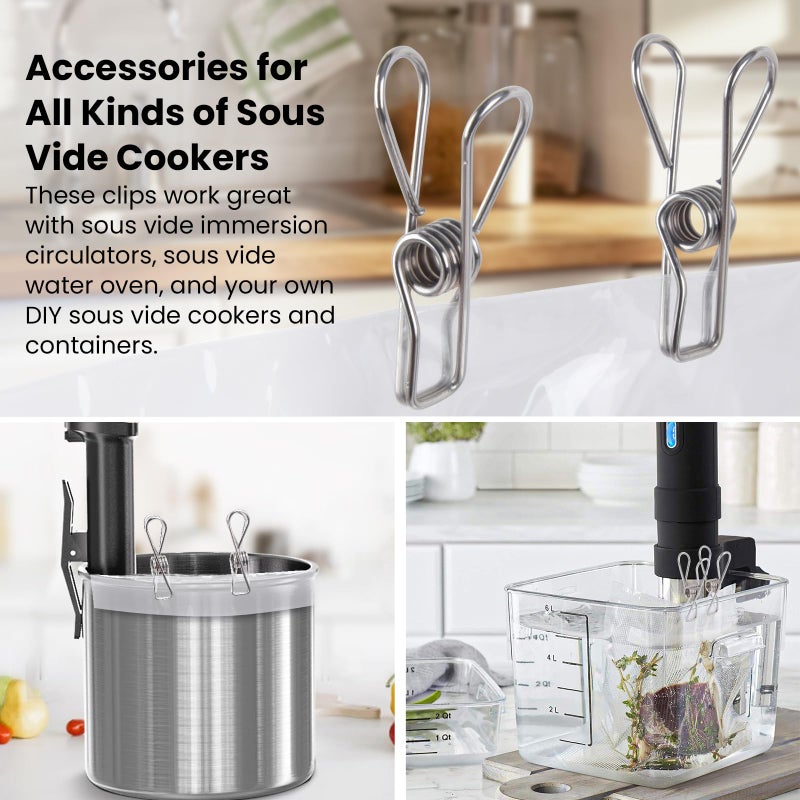 diatomiteco 15 Pack Sous Vide Cooking Clips for Immersion Circulator, Sous Vide Weights Clamp Compatible with All Kinds of Sous Vide Cookers & Containers, Keep Bags Submerged, Food Grade Stainless Steel - Image 4
