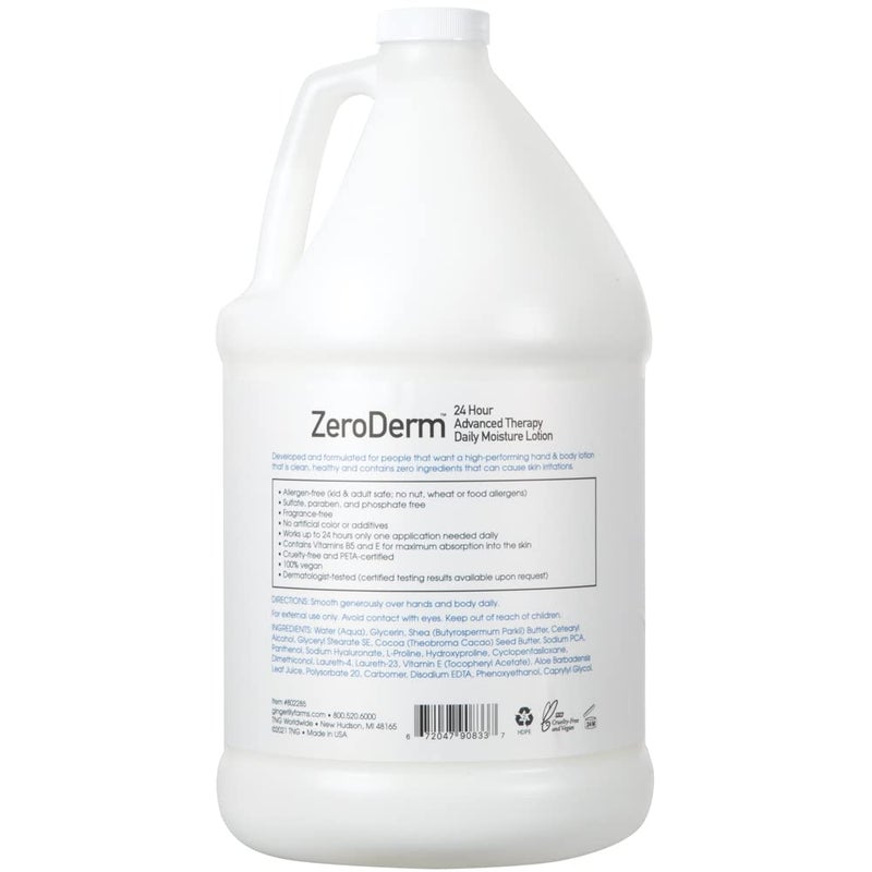 Ginger Lily Farms Botanicals ZeroDerm 24 Hour Advanced Therapy Daily Moisture Lotion, Allergen-Free, 100% Vegan & Cruelty-Free, Fragrance Free, 1 Gallon (128 fl. oz.) Refill - Image 2
