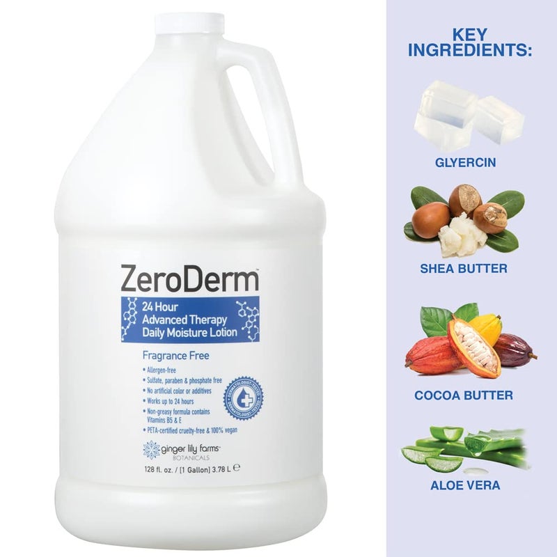 Ginger Lily Farms Botanicals ZeroDerm 24 Hour Advanced Therapy Daily Moisture Lotion, Allergen-Free, 100% Vegan & Cruelty-Free, Fragrance Free, 1 Gallon (128 fl. oz.) Refill - Image 4