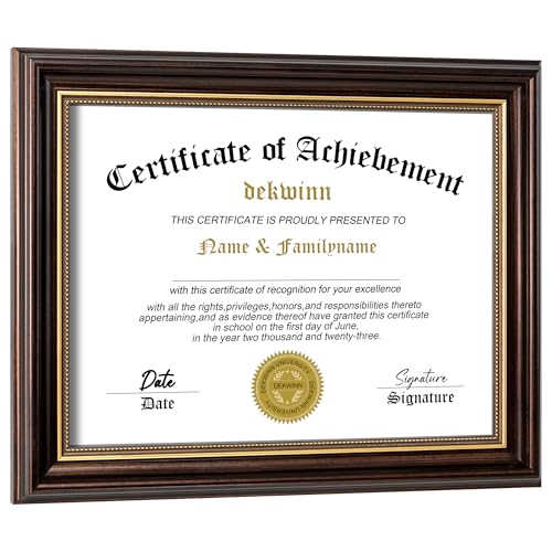 DEKWINN,8.5x11 Diploma Frames Certificate Document Frame,1 Pack Reddish Brown/Gold Trim with Real Glass for Wall Gallery or Tabletop display, Without Mat - Image 1