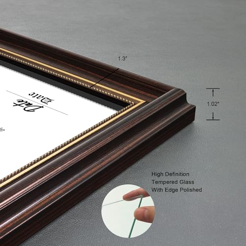 DEKWINN,8.5x11 Diploma Frames Certificate Document Frame,1 Pack Reddish Brown/Gold Trim with Real Glass for Wall Gallery or Tabletop display, Without Mat - Image 4