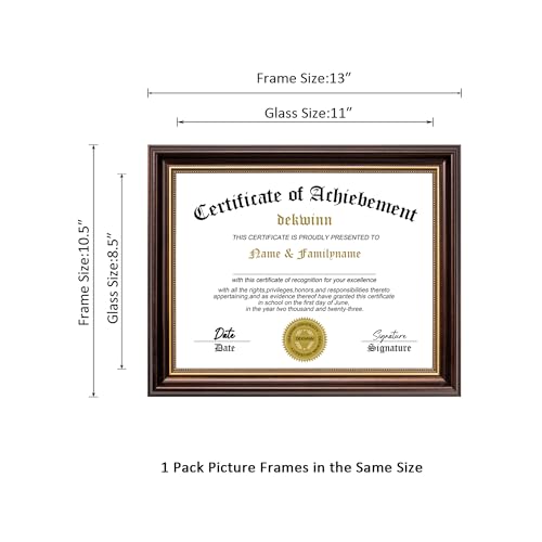 DEKWINN,8.5x11 Diploma Frames Certificate Document Frame,1 Pack Reddish Brown/Gold Trim with Real Glass for Wall Gallery or Tabletop display, Without Mat - Image 3