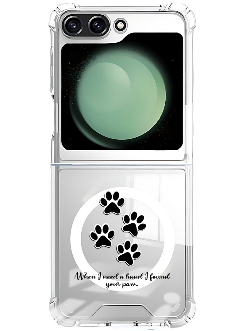 Theodor Magnetic Case for Samsung Galaxy Z Flip 5 Compatible with MagSafe Wireless Charging, Shockproof Phone Bumper Cover paw print - Image 1