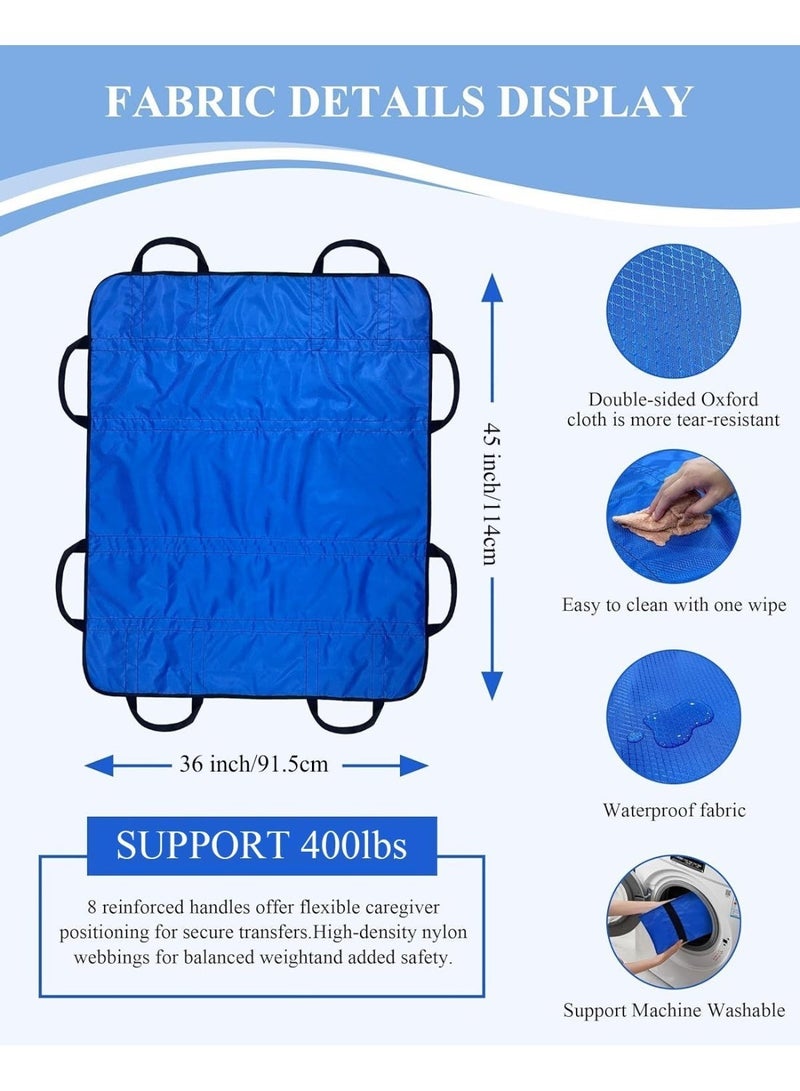 Vicalo Positioning Bed Pad Multipurpose 45" x 36"  with Reinforced Handles - Reusable & Washable Transfer Sheet for Turning, Lifting & Repositioning Blue - Image 2