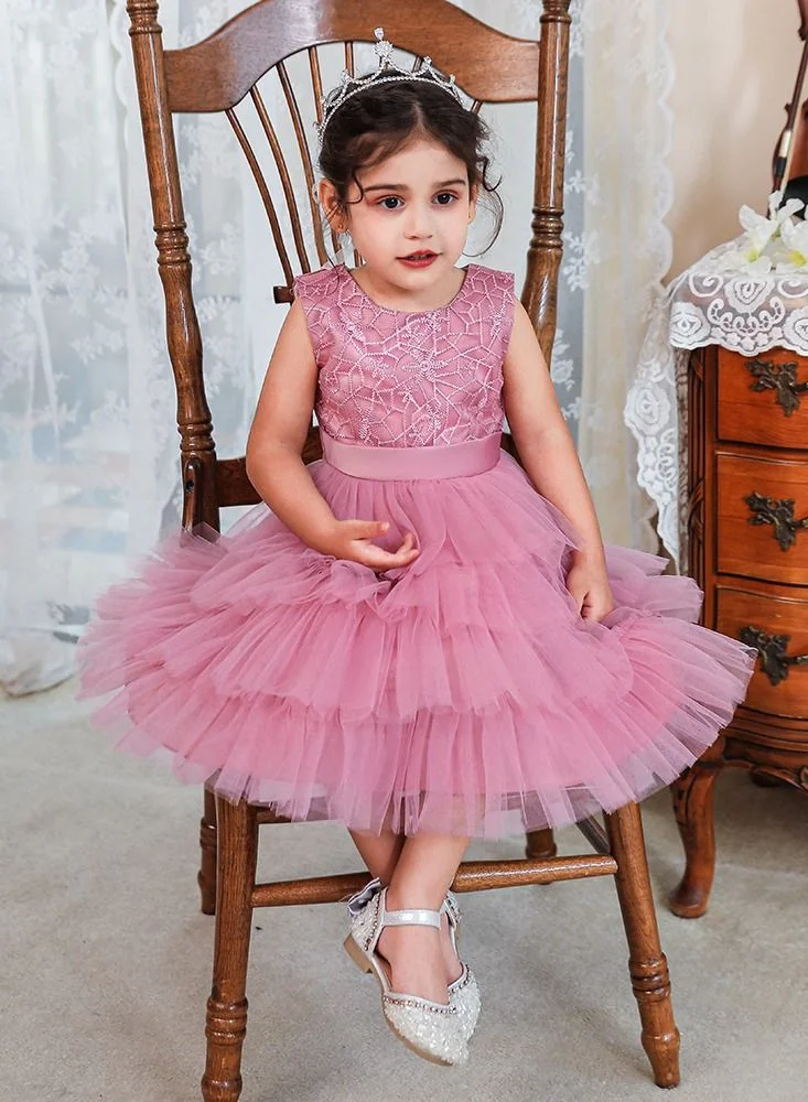 babyqlo Pretty pink knee-length party dress for girls