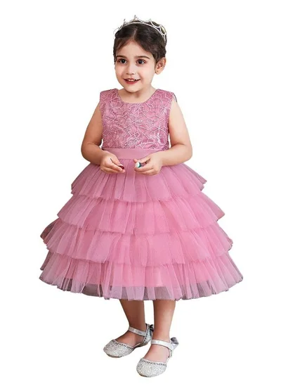 babyqlo Pretty pink knee-length party dress for girls