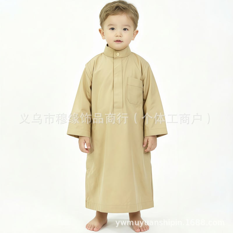 Boys' Stand Collar Velvet Robe – Soft, Skin-Friendly, Loose Fit Solid Casual  Wear - Image 3