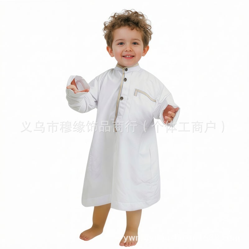 Boys' Stand Collar Velvet Robe – Soft, Skin-Friendly, Loose Fit Solid Casual  Wear - Image 4