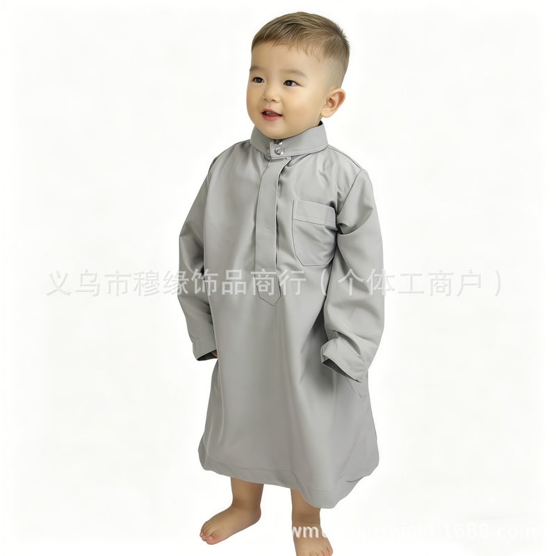 Boys' Stand Collar Velvet Robe – Soft, Skin-Friendly, Loose Fit Solid Casual  Wear - Image 2