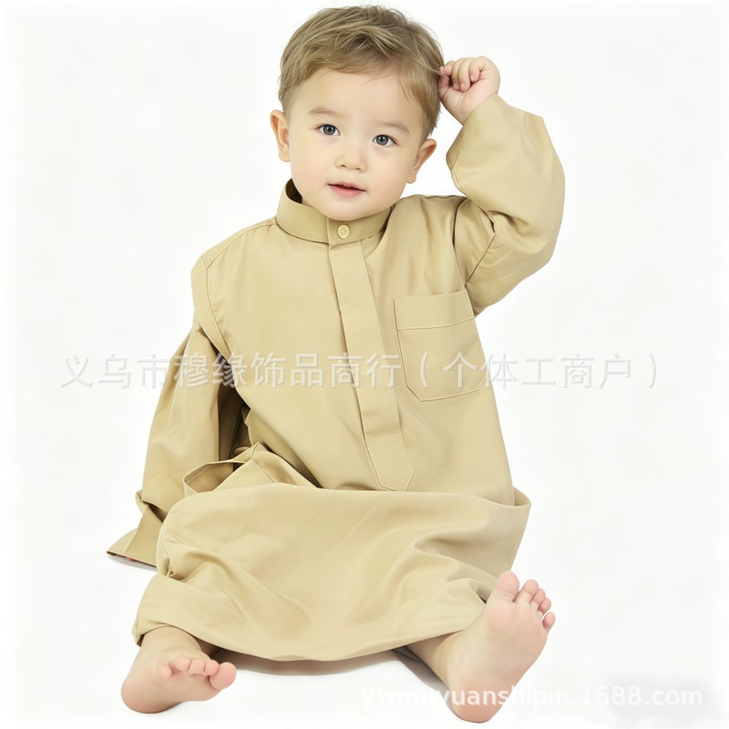 Boys' Stand Collar Velvet Robe – Soft, Skin-Friendly, Loose Fit Solid Casual  Wear - Image 1