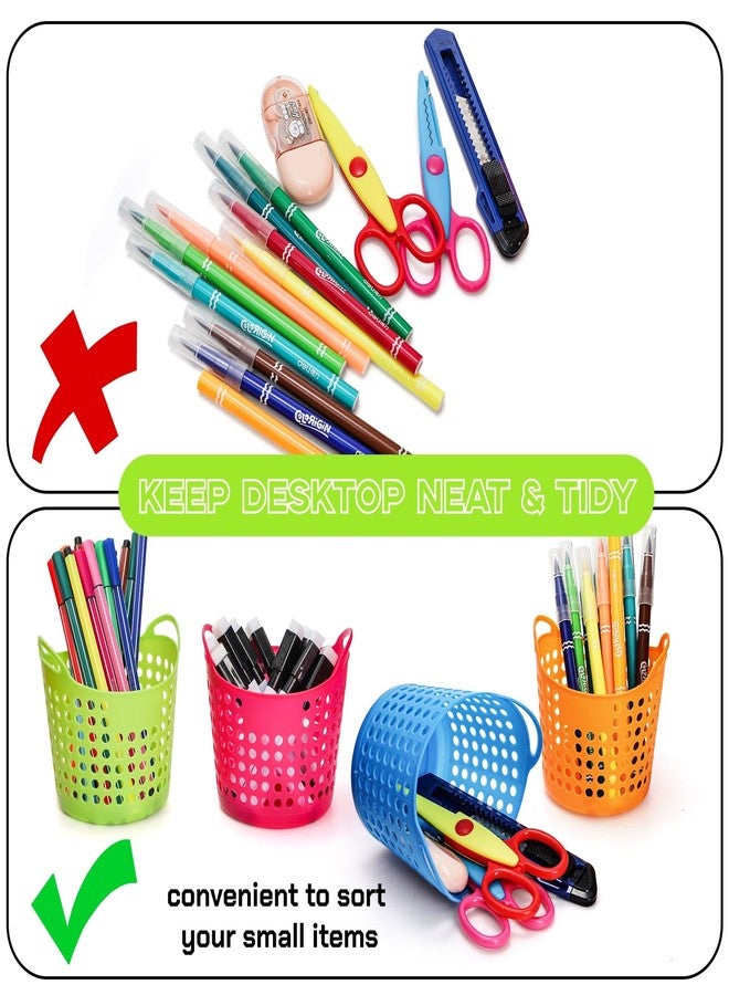 Jowgut 32 Pieces Pencil Cup Bulk, Pencil Basket Organizer Desk Basket for Pens, Round Plastic Containers Cute Crayon Organizer Stationery Caddy for Office School Home Supplies - Image 5