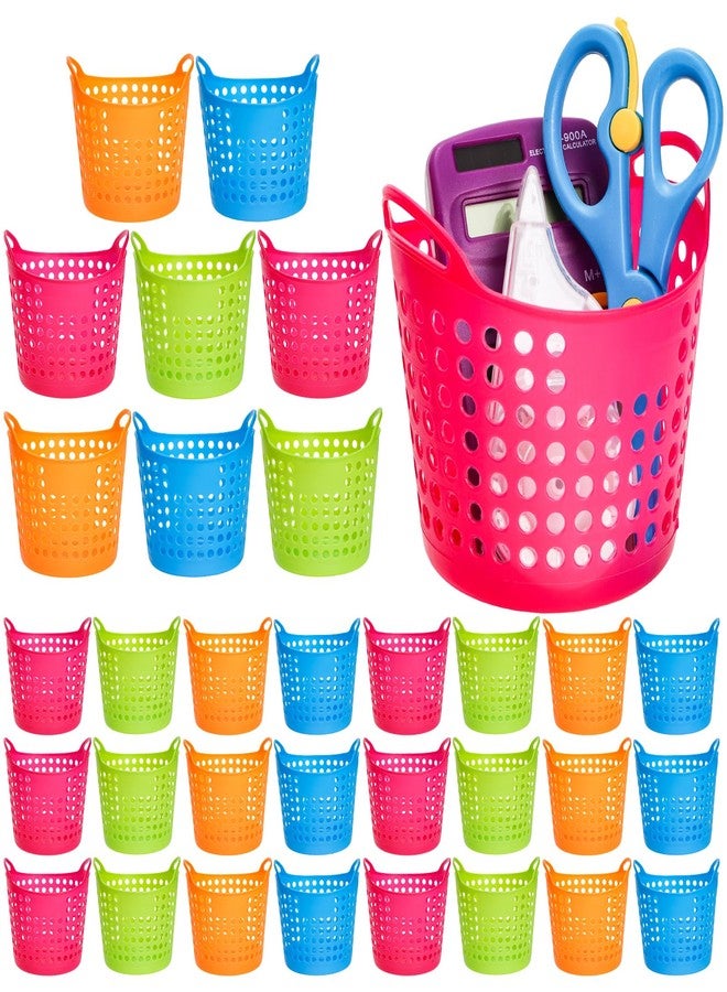 Jowgut 32 Pieces Pencil Cup Bulk, Pencil Basket Organizer Desk Basket for Pens, Round Plastic Containers Cute Crayon Organizer Stationery Caddy for Office School Home Supplies - Image 1