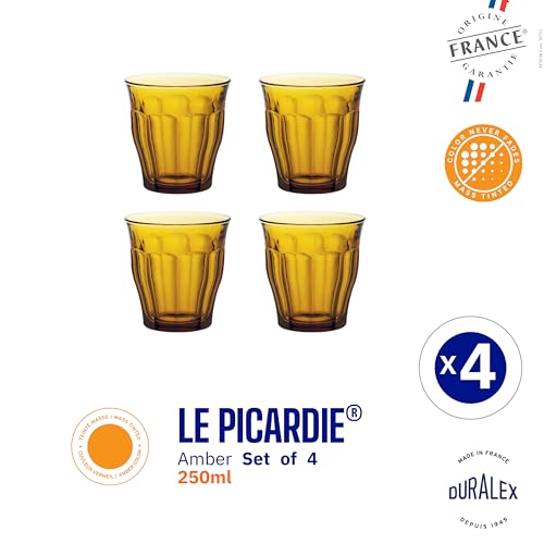Duralex® France Picardie Amber, 250ml Set of 4 Glasses | 3X Stronger & Durable | Dishwasher & Microwave-Safe | Whiskey, Water, Juice Glasses | Tempered Glass - Image 2