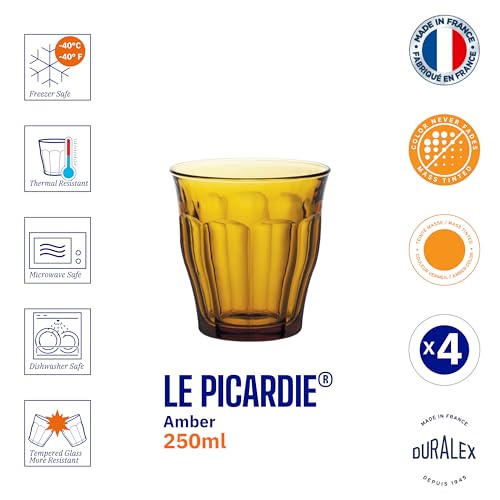 Duralex® France Picardie Amber, 250ml Set of 4 Glasses | 3X Stronger & Durable | Dishwasher & Microwave-Safe | Whiskey, Water, Juice Glasses | Tempered Glass - Image 5