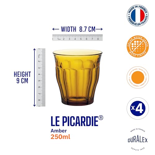 Duralex® France Picardie Amber, 250ml Set of 4 Glasses | 3X Stronger & Durable | Dishwasher & Microwave-Safe | Whiskey, Water, Juice Glasses | Tempered Glass - Image 4