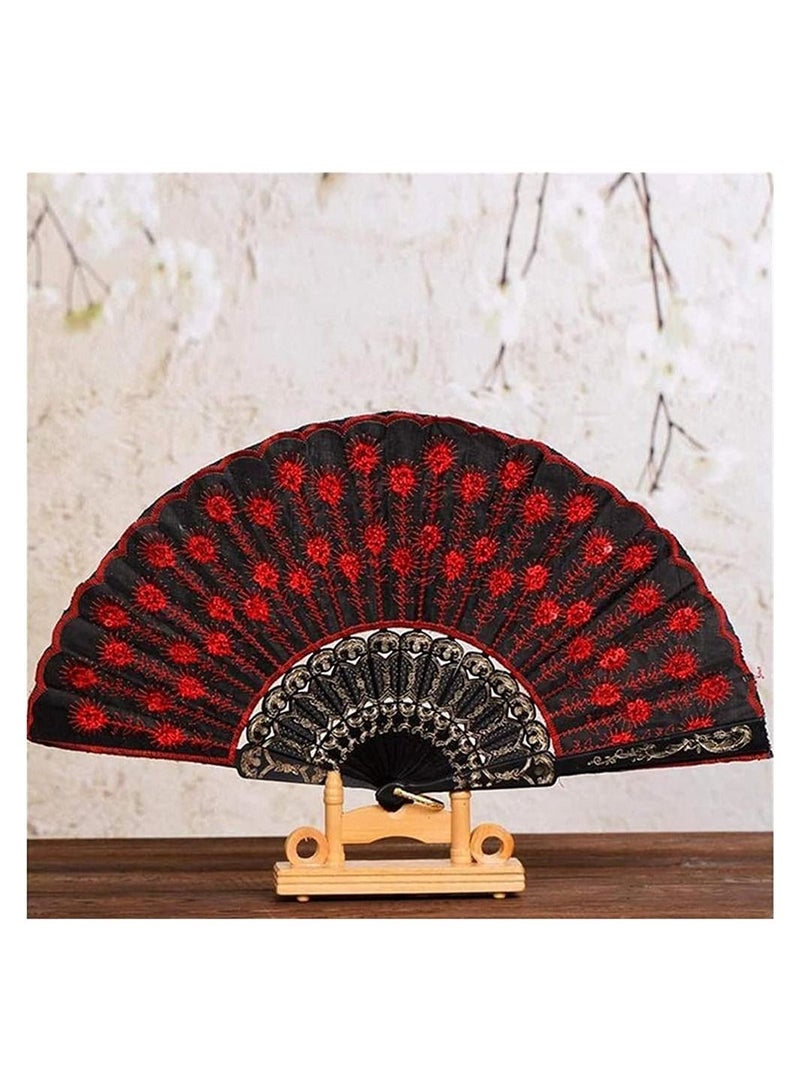 SYOSI Folding Fan, Flower Folding Fan, Beautiful Decorative Fans, Plastic Cloth Wrinkle Hand Fan for Wedding Party Held Dance - Image 2