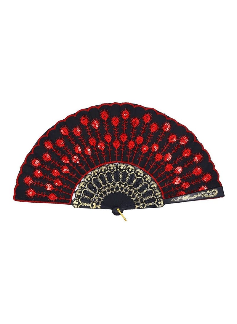 SYOSI Folding Fan, Flower Folding Fan, Beautiful Decorative Fans, Plastic Cloth Wrinkle Hand Fan for Wedding Party Held Dance - Image 1