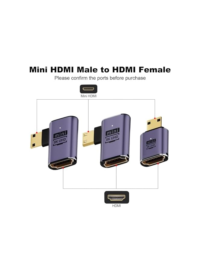 Excefore Mini Hdmi To Hdmi Adapter 8K 3 Pcs 90 Degree Left And Right Angle Mini Hdmi Male To Hdmi Female Adapter 48Gbps Mini Hdmi Adapter For Camera Hdtv Projector Laptop And Tablet  - Image 2