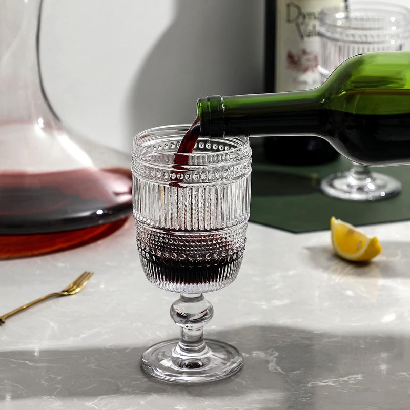 G G Pearl and Ribbed Vintage Goblets Iced Tea 105 oz set of 6 Water Goblets Beverage Glass Set for Wine Soda Juice Drinking Glass with Stem Perfect for Dinner Parties Bars Restaurants - Image 5