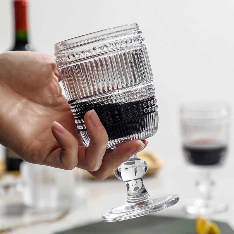 G G Pearl and Ribbed Vintage Goblets Iced Tea 105 oz set of 6 Water Goblets Beverage Glass Set for Wine Soda Juice Drinking Glass with Stem Perfect for Dinner Parties Bars Restaurants - Image 3