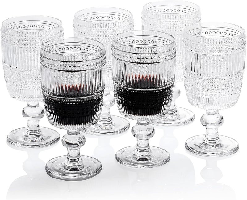 G G Pearl and Ribbed Vintage Goblets Iced Tea 105 oz set of 6 Water Goblets Beverage Glass Set for Wine Soda Juice Drinking Glass with Stem Perfect for Dinner Parties Bars Restaurants - Image 1