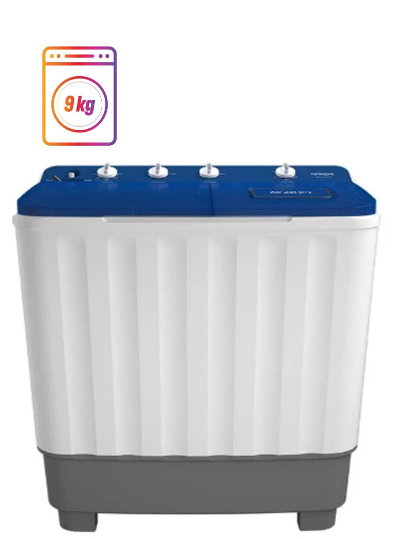 Hitachi Twin Tub Washing Machine 9kg Wash / 5.5kg Spin, Air Jet Dry, Zen Wave Impeller, Shower Rinse, Lint Filter, Rust-Resistant Body, Pacific Blue – LTT09JWTPFB 9 kg LTT09JWTPFB Blue - Image 1
