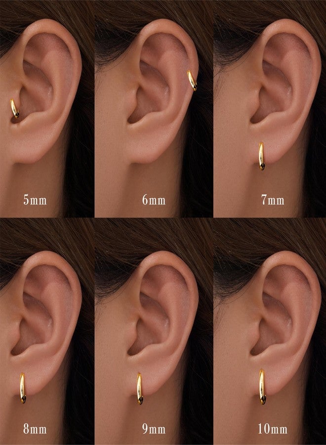 Poxtex 1 Pair Small Gold Hoop Earrings for Women,Helix Piercing Hypoallergenic Plated Stack Cartilage Earring,Conch Piercing Lightweight Mini Thin Cute Dainty Trendy Jewelry - Image 4