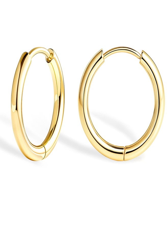 Poxtex 1 Pair Small Gold Hoop Earrings for Women,Helix Piercing Hypoallergenic Plated Stack Cartilage Earring,Conch Piercing Lightweight Mini Thin Cute Dainty Trendy Jewelry - Image 1