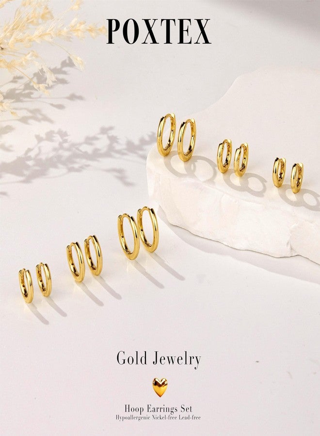 Poxtex 1 Pair Small Gold Hoop Earrings for Women,Helix Piercing Hypoallergenic Plated Stack Cartilage Earring,Conch Piercing Lightweight Mini Thin Cute Dainty Trendy Jewelry - Image 5