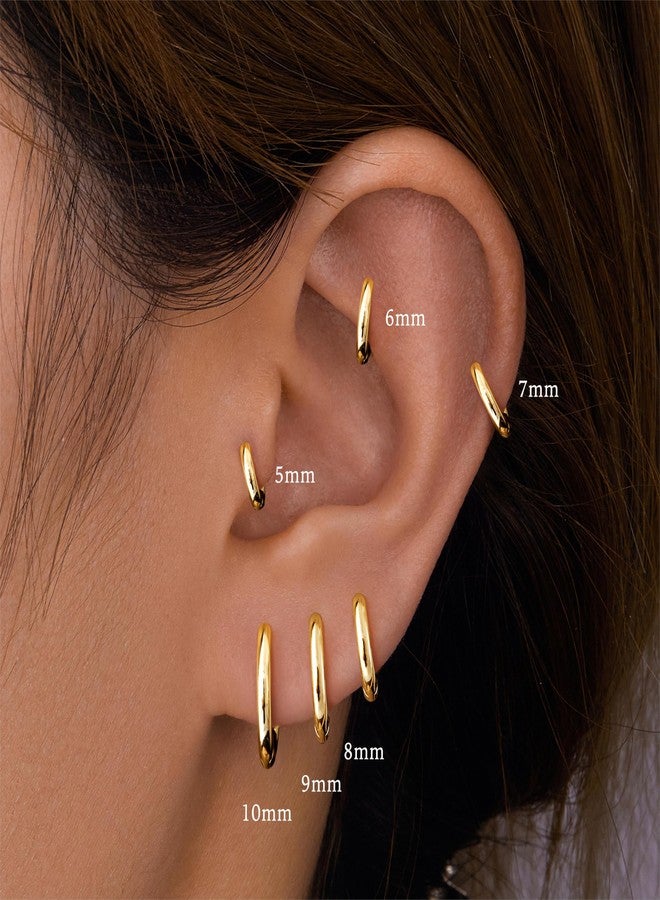 Poxtex 1 Pair Small Gold Hoop Earrings for Women,Helix Piercing Hypoallergenic Plated Stack Cartilage Earring,Conch Piercing Lightweight Mini Thin Cute Dainty Trendy Jewelry - Image 3