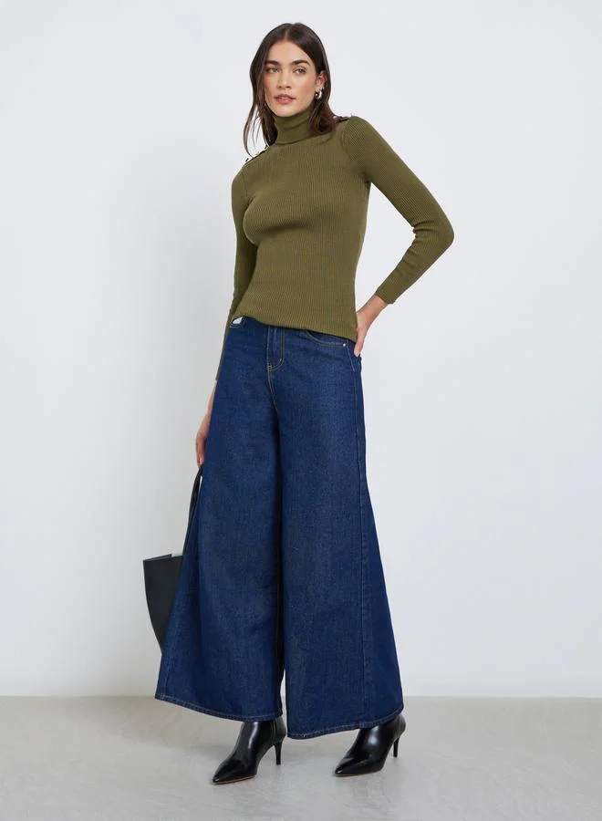 Styli Styli Olive Green Ribbed Turtleneck Sweater