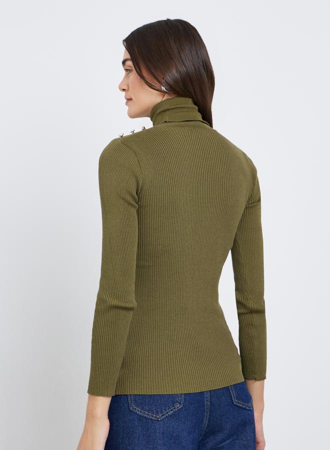 Styli Olive Green Ribbed Turtleneck Sweater - Image 5