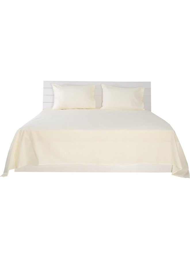 Hotel Linen Klub Hotel Linen Klub 3-Piece King Bed Sheet Set - 1 Bed Sheet (260 x 280cm) + 2 Pillowcases (50 x 75cm), 100% Cotton, 250 Thread Count Cool and Breathable Fabric for Ultimate Comfort Experience, Cream  - Image 3