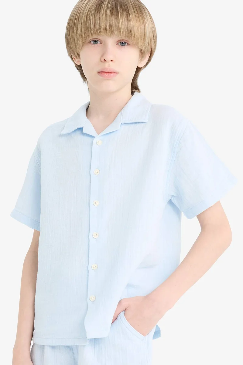 ديفاكتو Boy Oversize Polo Neck Muslin Shirt