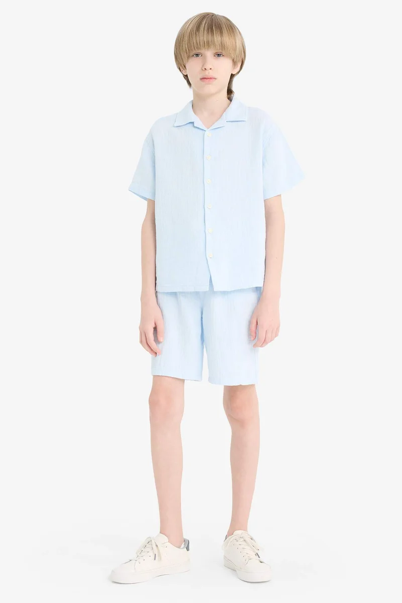 ديفاكتو Boy Oversize Polo Neck Muslin Shirt
