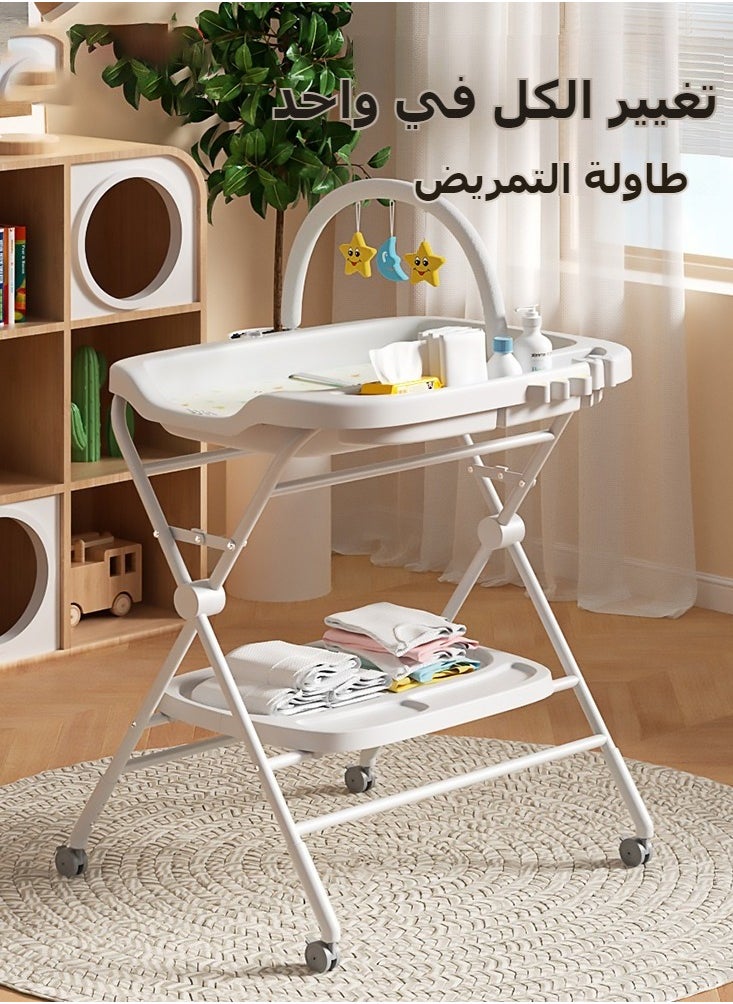 XiuWoo Water-Proof Baby Changing Table with Wheels, Foldable Adjustable Height Diaper Changing Tables with Changing Pad & Storage Rack Diaper Station for Newborn Baby and Infant  - Image 1