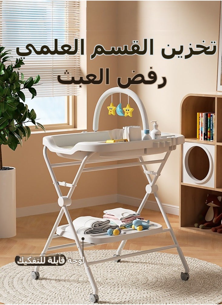 XiuWoo Water-Proof Baby Changing Table with Wheels, Foldable Adjustable Height Diaper Changing Tables with Changing Pad & Storage Rack Diaper Station for Newborn Baby and Infant  - Image 5