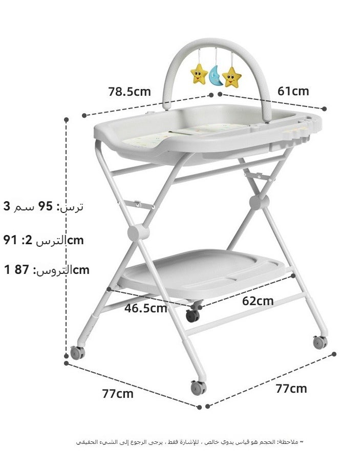 Water-Proof Baby Changing Table with Wheels, Foldable Adjustable Height Diaper Changing Tables with Changing Pad & Storage Rack Diaper Station for Newborn Baby and Infant