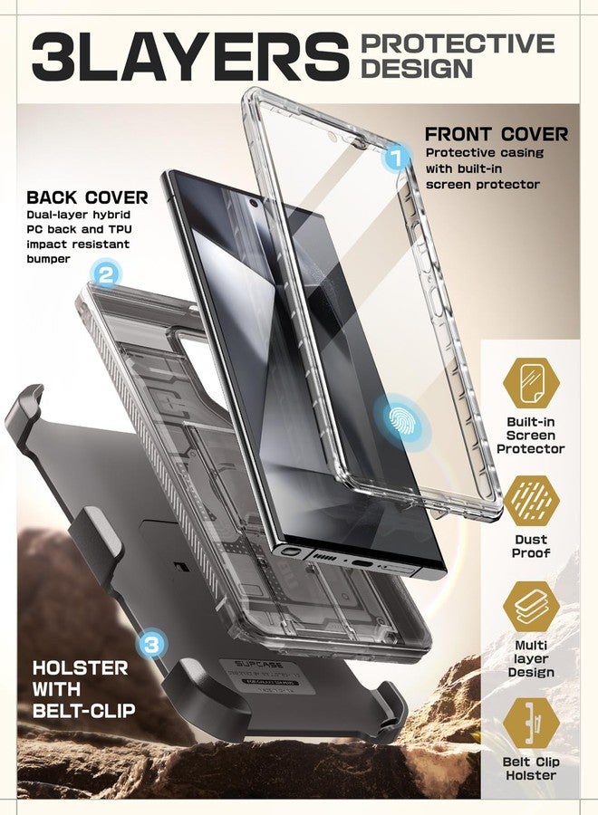 SUPCASE Unicorn Beetle Pro for Samsung Galaxy S24 Ultra Case with Stand, [2 Front Frame] 360 Full-Body Belt-Clip & Kickstand Case with Screen Protector Phone Case for S24 Ultra, Frost Black - Image 5