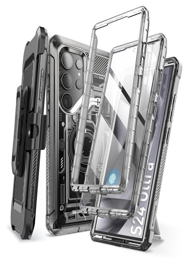 SUPCASE Unicorn Beetle Pro for Samsung Galaxy S24 Ultra Case with Stand, [2 Front Frame] 360 Full-Body Belt-Clip & Kickstand Case with Screen Protector Phone Case for S24 Ultra, Frost Black - Image 1