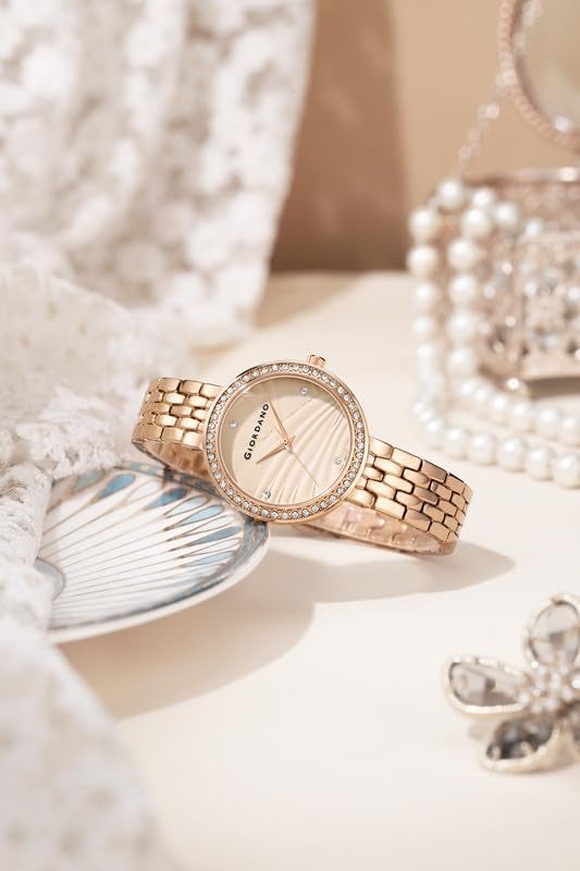 Giordano Analog Stylish Watch for Women with Crystal Bezel & Textured Dial and Stainless Steel Strap - Image 3